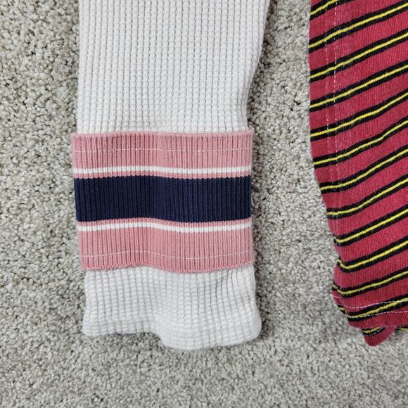 BDG UO Frazier Sweater M White Red Stripe Asymmetric Patch Waffle Knit Acadamia - Picture 6 of 12